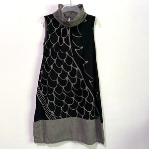 Mao Mam Sleeveless Shift Dress XS/S? Black Scales Artsy Black Mock Neck Japanese